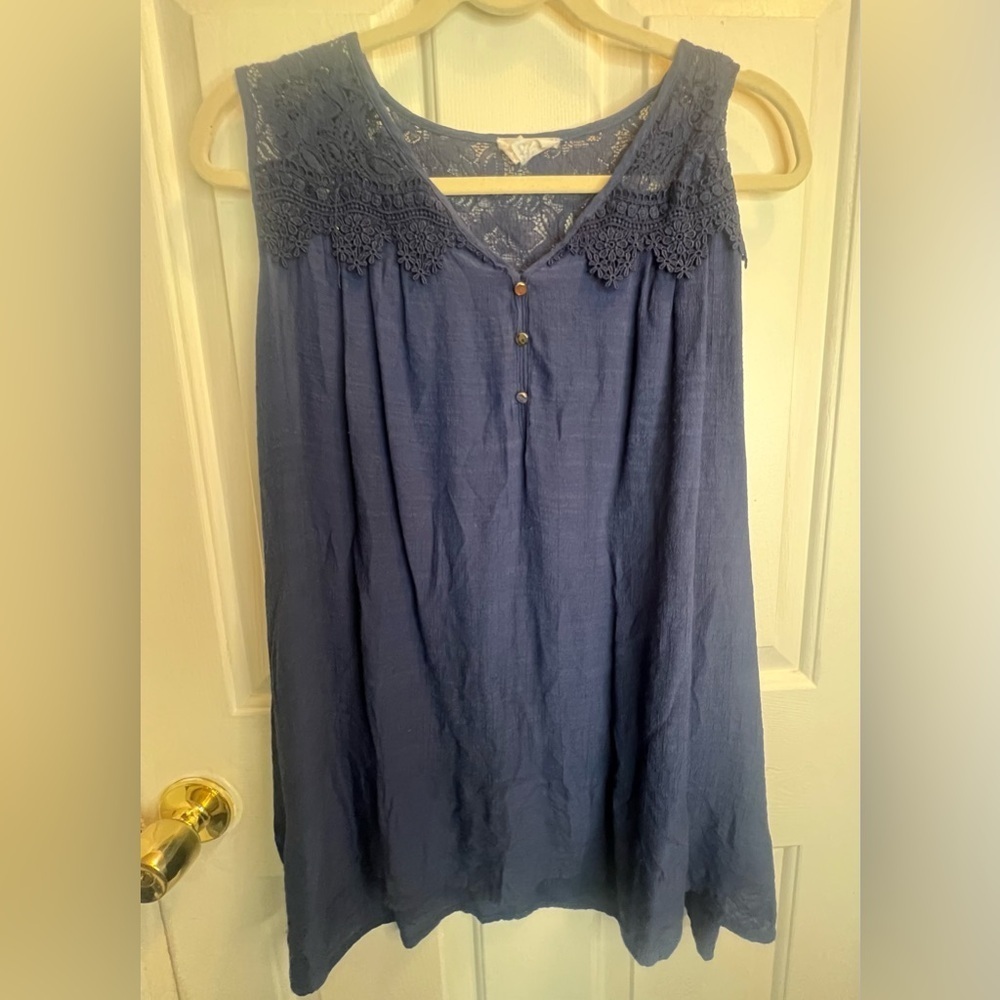 Siren Lily Blue Sleeveless Blouse with Lace Detail